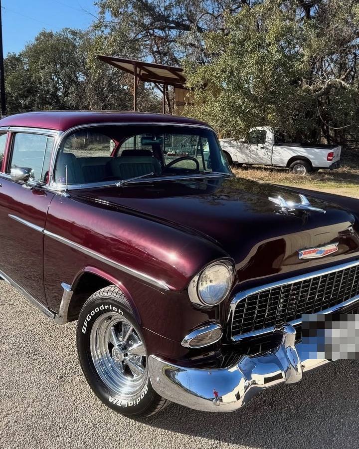 Maroon 1955 Chevrolet after detailing