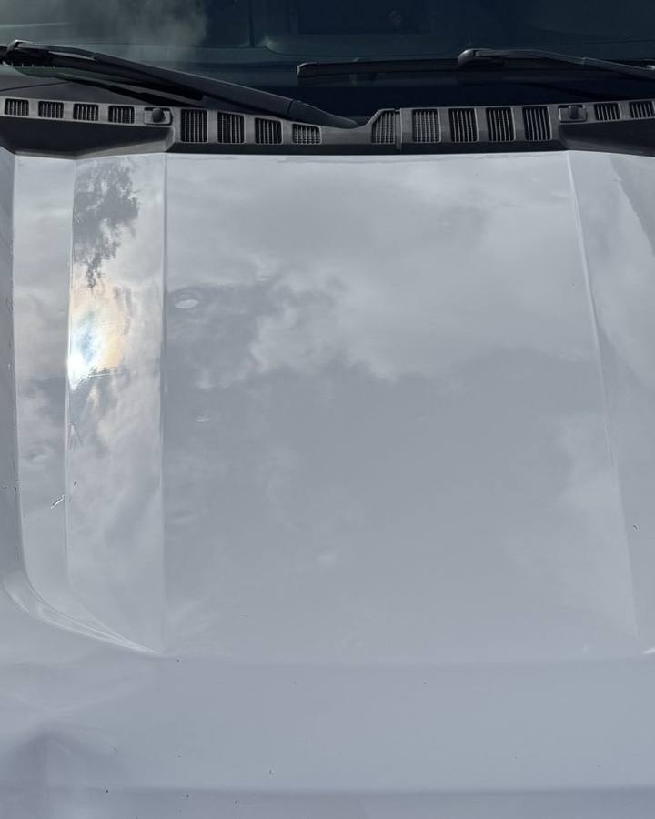 Truck hood before and after decontamination after