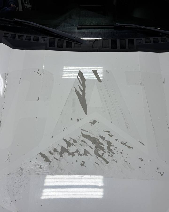 Truck hood before and after decontamination before