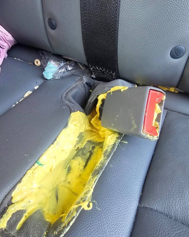 Back seat with spilled food before